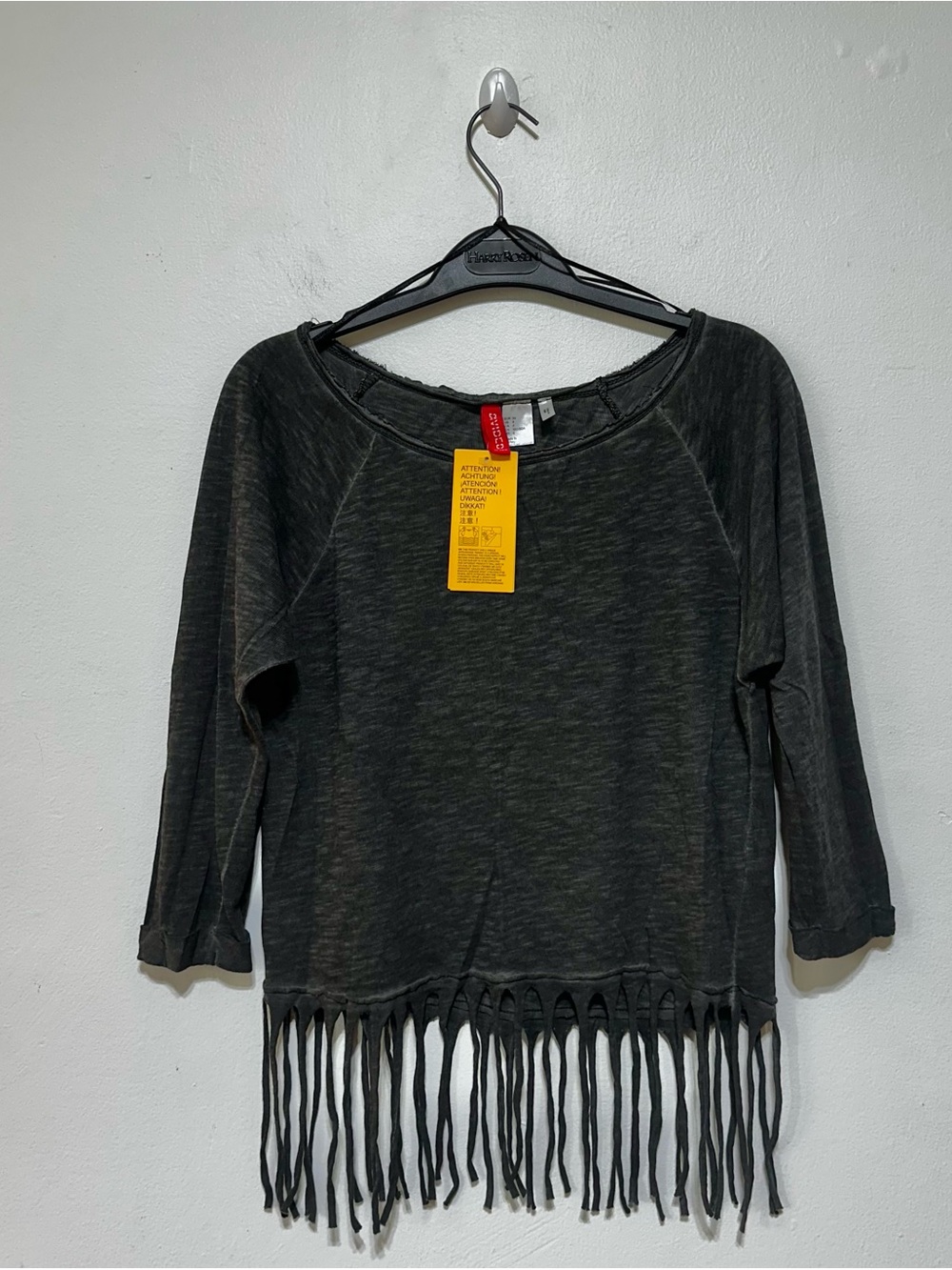 Divided Washed Black Fringe-Hem Tunic